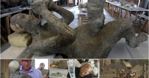 After more than 2,000 years buried in ash, the tragic story behind the carefully preserved plaster statue of a child playing on the belly of a Roman mother trapped in Pompeii in 79 AD