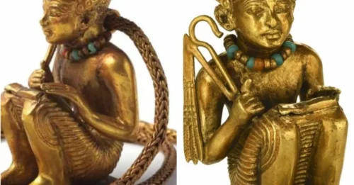 Beautiful gold necklace of King Amenhotep III, Tutankhamun’s dynasty 1336-1326 BC found in the Valley of the Kings