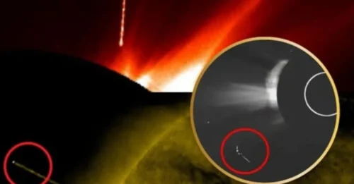 A cross-shaped UFO fires a mᴀssive laser at the sun—fueling conspiracy claims that aliens are manipulating solar energy in secret.