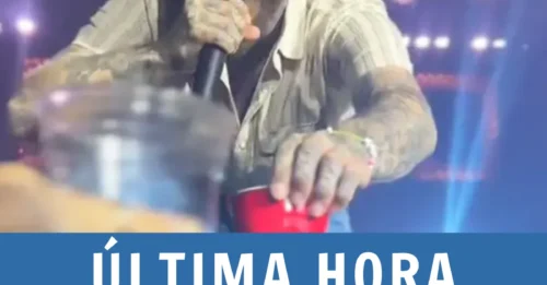 Post Malone se cae del escenario mientras brinda con un fan con un vaso rojo Solo
