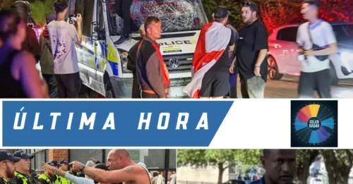 La protesta 'Salven a Nuestros Niños' se torna violenta: matones se enfrentan a la policía mientras residentes con pancartas caseras se reúnen en un hotel de asilo después de que un migrante compareciera ante el tribunal por agresión sexual a una colegiala.
