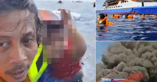 ¡TERROR EN EL MAR: Ferry con 300 personas arde en llamas; pasajeros saltan desesperados al agua!