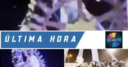 El aterrador momento en que la atracción giratoria '360 Degrees' del parque temático se parte en dos antes de estrellarse contra el suelo y deja a 23 personas heridas en Arabia Saudita.