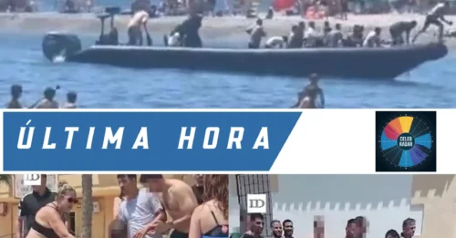 Increíble momento en el que migrantes son detenidos en una playa española tras ser derribados al suelo por turistas