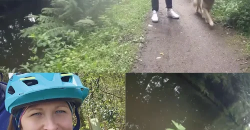 Momento en el que un paseador de perros empuja a un ciclista al canal, pero afirma que tiene razón.