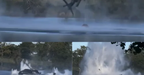Impactante momento en el que un helicóptero pierde el control y se estrella en un lago mientras recogía agua para combatir incendios forestales en Francia.