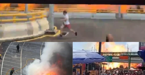 Aterrador momento en que multitudes corren por sus vidas cuando un camión cisterna de gasolina EXPLOTA dejando al menos tres muertos en México