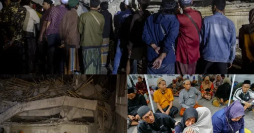Frenético rescate tras derrumbe de escuela en Indonesia, dejando al menos tres muertos y decenas de personas atrapadas bajo los escombros