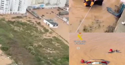 Impresionantes vídeos aéreos muestran la devastación total de las inundaciones de Ibiza mientras comienzan las tareas de limpieza en la devastada isla española de vacaciones.