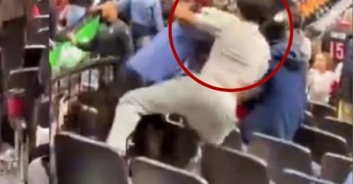 SECURITY With The CLOSE-OUT! Celtics Star Jaylen Brown Protected By VICIOUS Perimeter Hit On Out-Of-Control Fan.